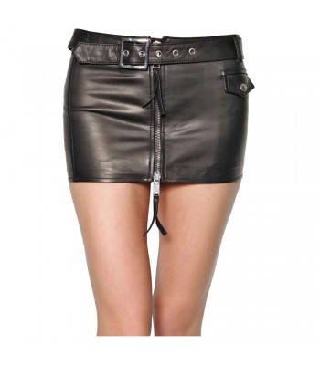 Women Gothic High Waist Mini Skirt Genuine Lambskin Fashion Leather Club Short 